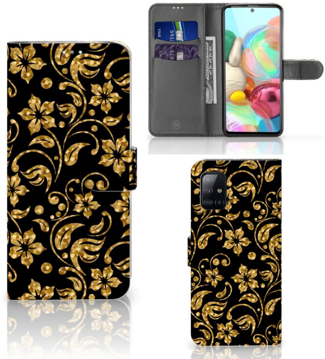 Samsung Galaxy A71 Hoesje Gouden Bloemen