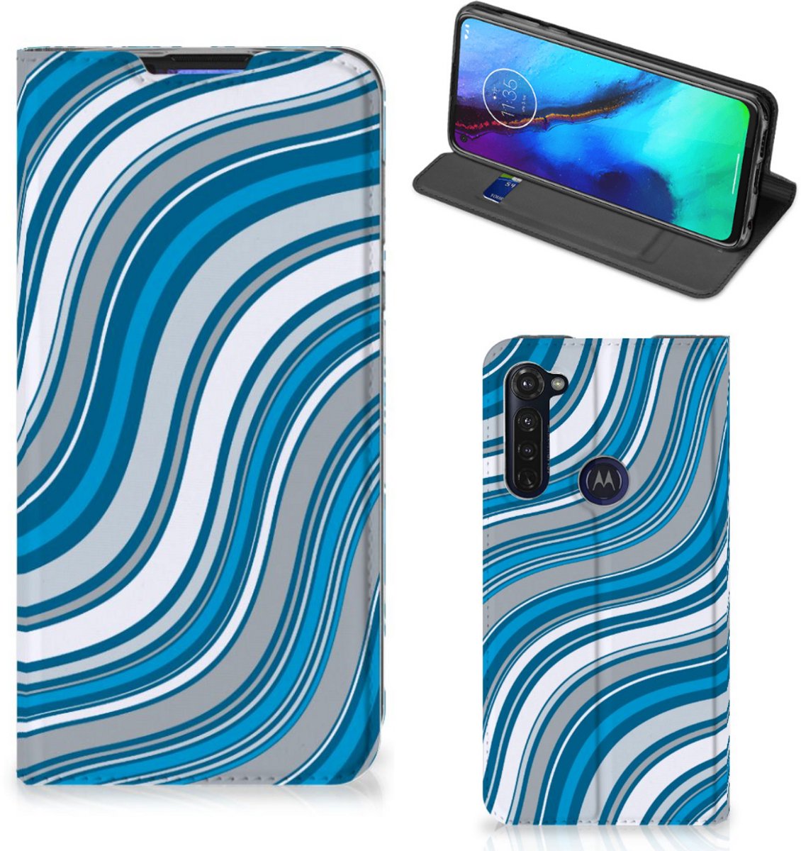 Motorola Moto G Pro Hoesje met Magneet Waves Blue