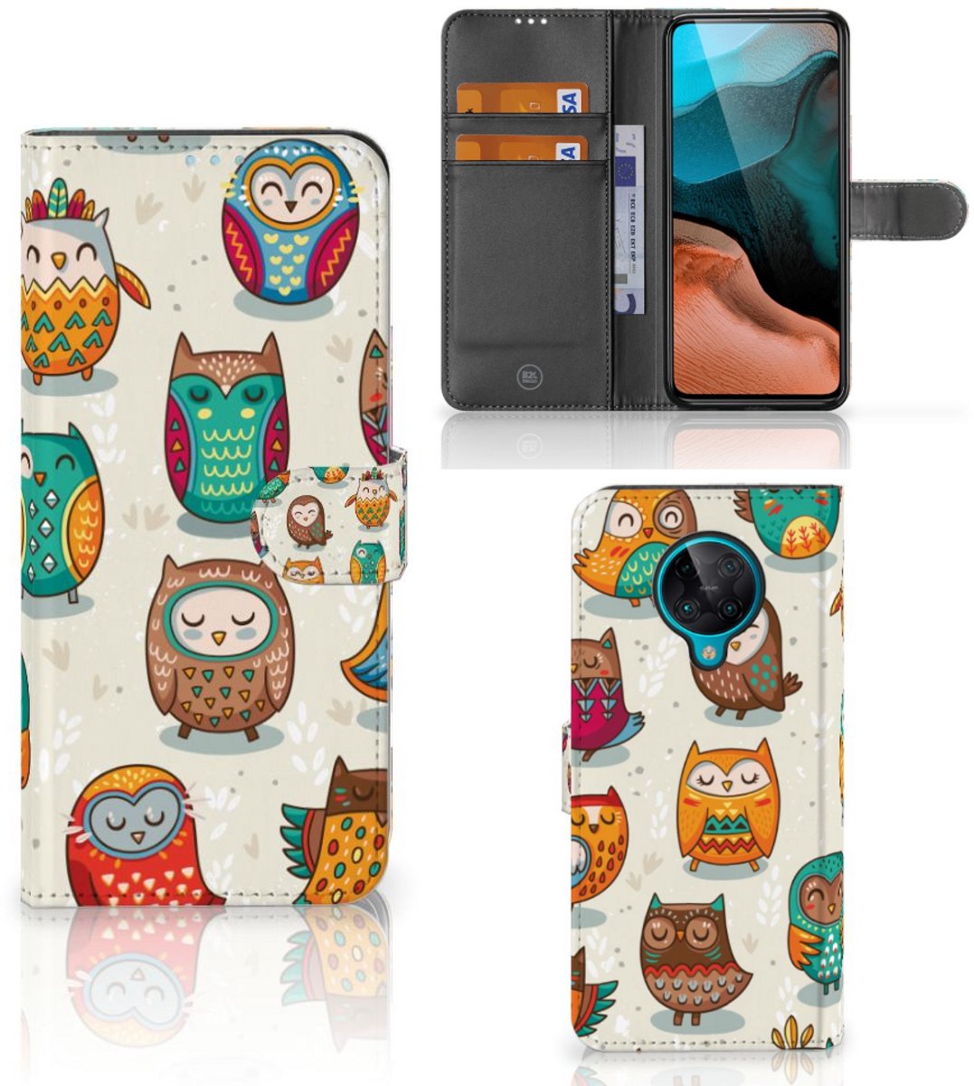 Xiaomi Poco F2 Pro Telefoonhoesje met Pasjes Vrolijke Uilen