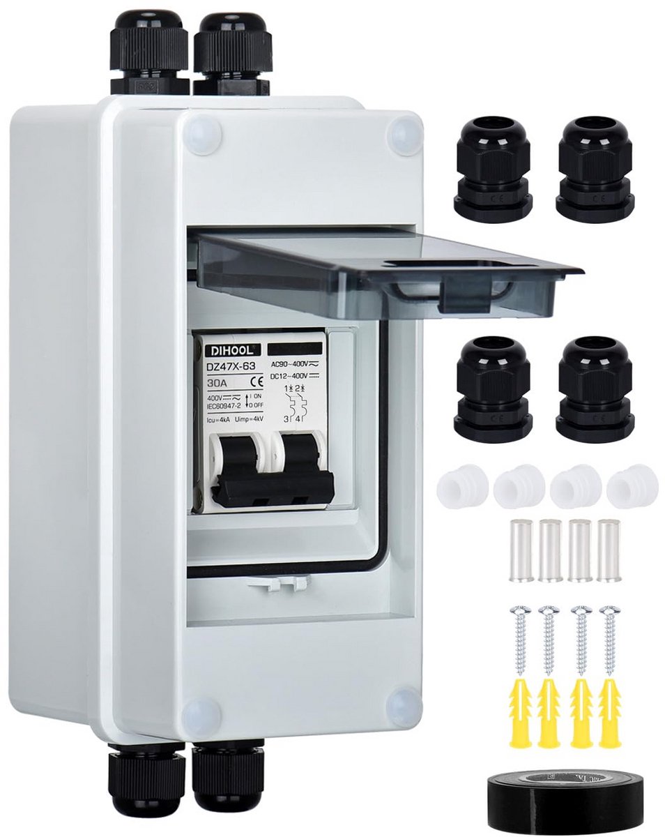 Zekeringautomaat voor PV-systemen - DC scheidingsschakelaar IP65 (10-63A, 2-pillig)
