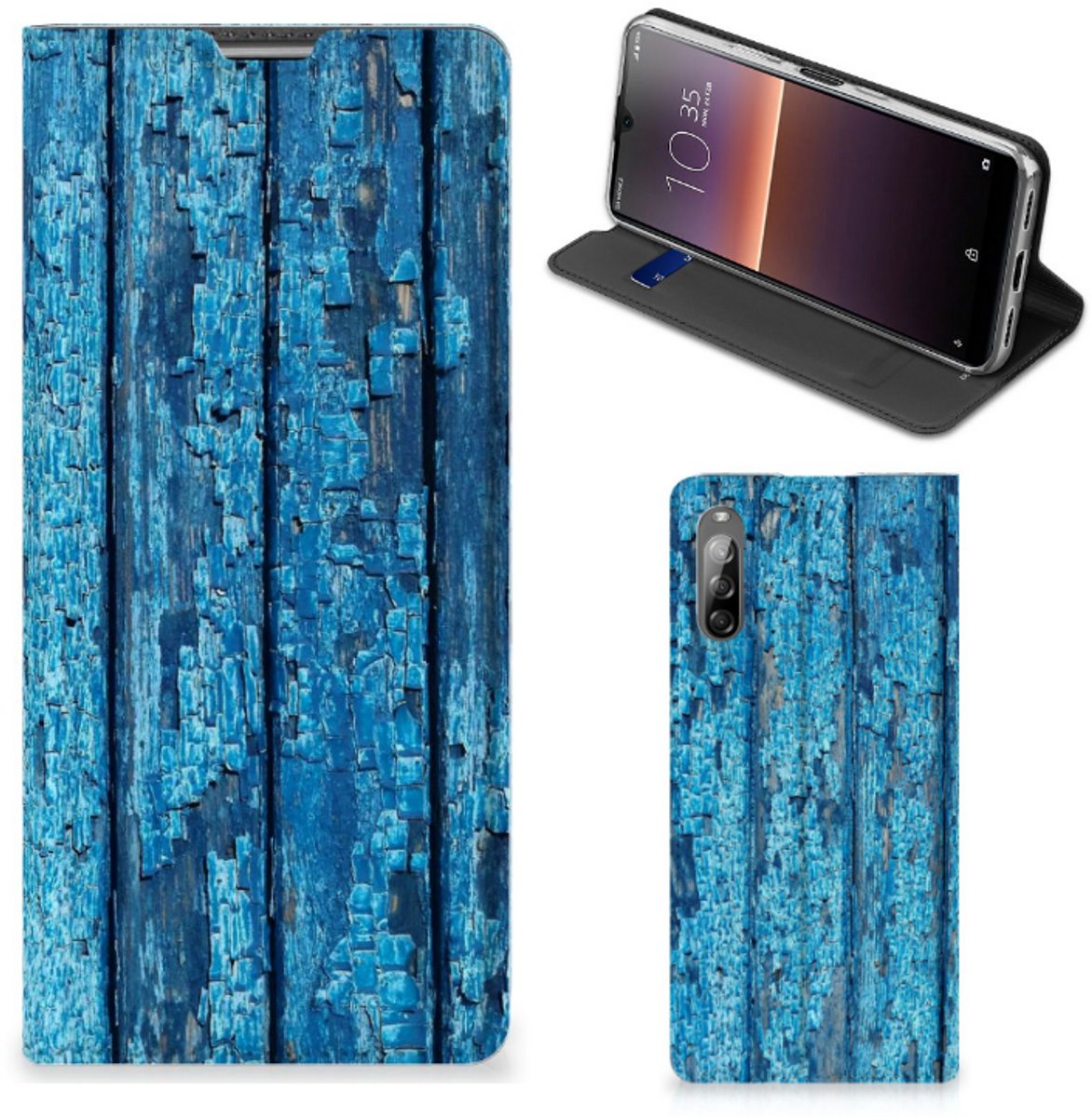 Sony Xperia L4 Book Wallet Case Wood Blue