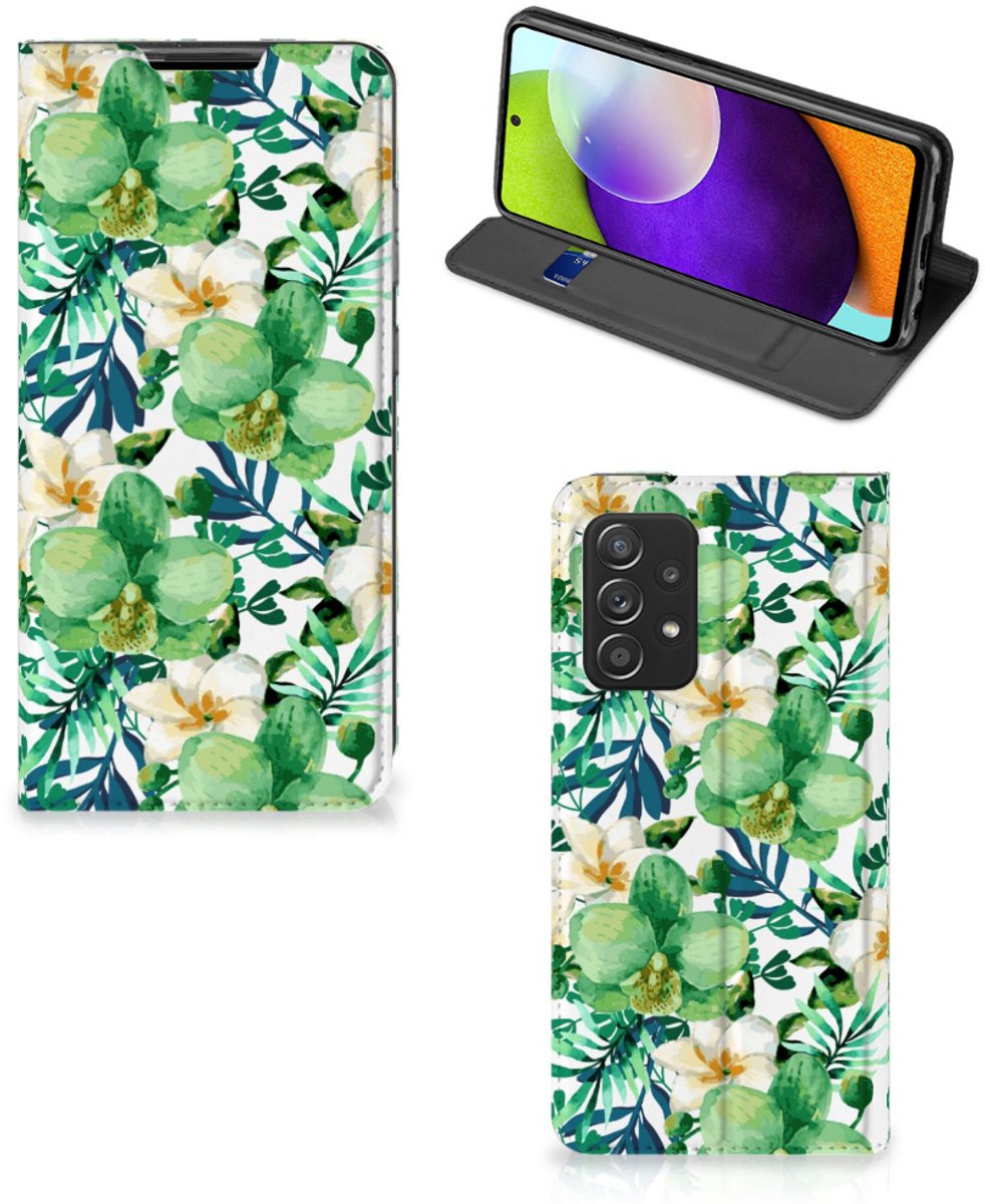 Standcase Hoesje voor Samsung Galaxy A52 Smart Cover Orchidee Groen