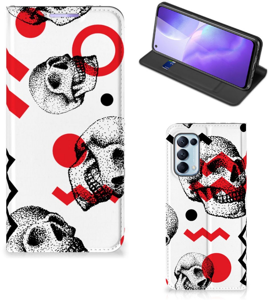 Mobiel BookCase OPPO Find X3 Lite Skull Red