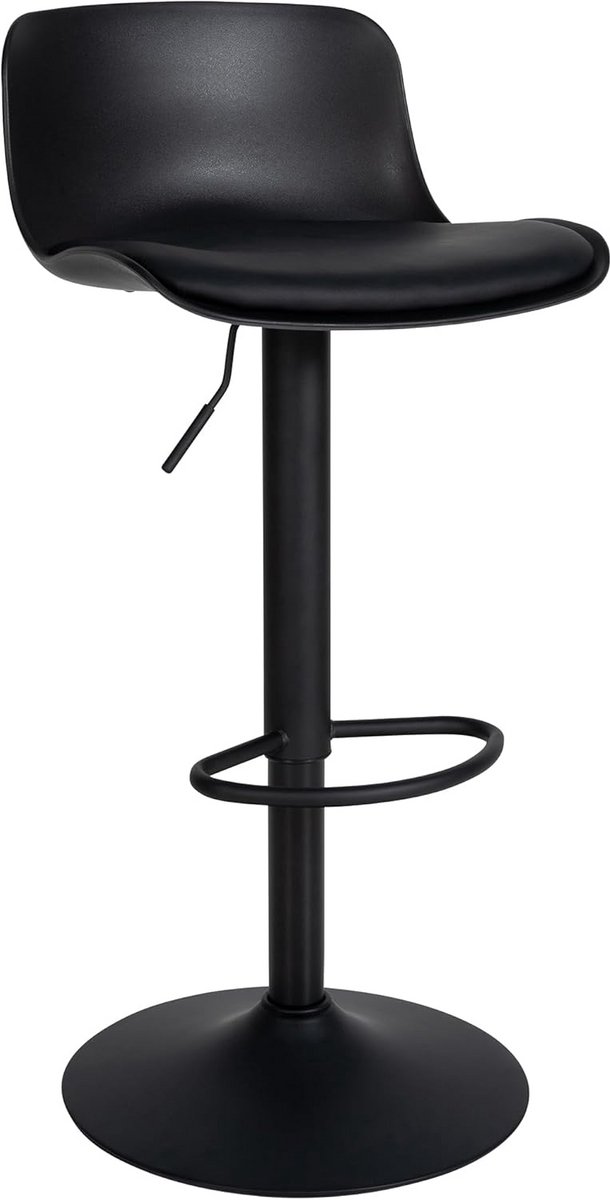 Verstelbare Barkruk met Rugleuning - Kunstleer - Modern Design - Zwart