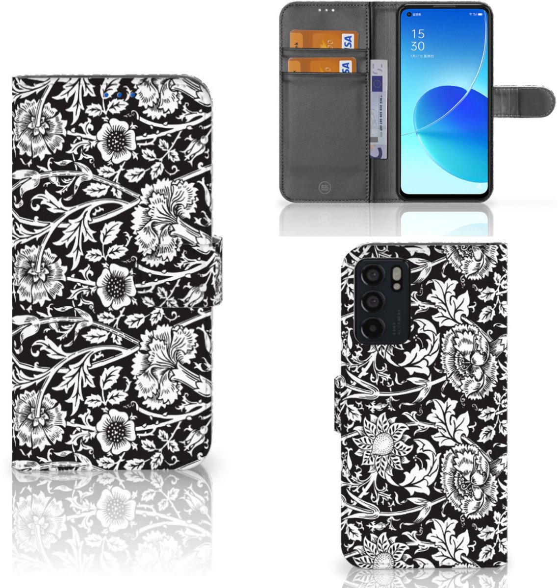 OPPO Reno6 5G Hoesje Black Flowers