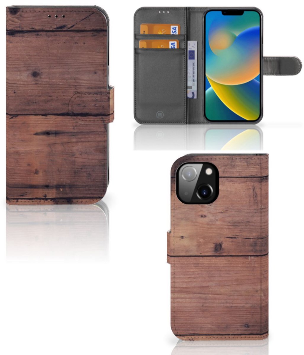Apple iPhone 14 Book Style Case Old Wood