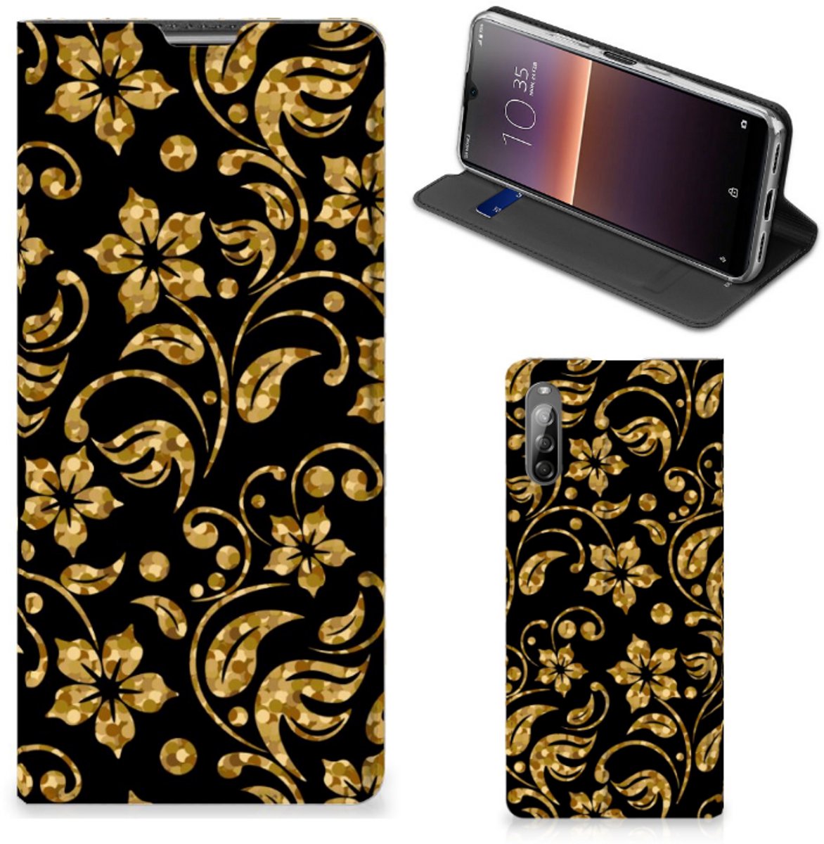 Sony Xperia L4 Smart Cover Gouden Bloemen