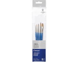 Winsor & Newton 5390609 Cotman Synthetic Hair Watercolor 5 Brushes in a Set - 4 Round Brushes No. 00, 2, 4, 6 1 Single Stroke Brush 6mm