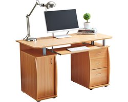 RayGar Beuken Deluxe Design Computer Bureau Met Kast En 3 Laden Voor Thuiskantoor Tafel Werkstation - Nieuw (Beuken)