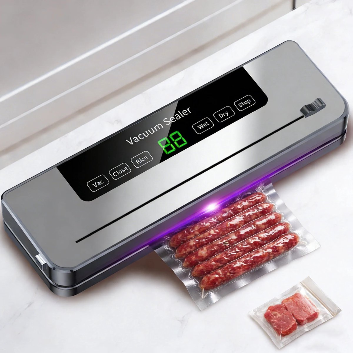 Jurrys Vacuümmachine - 65Kpa - 120W - Voedselverpakker - Keukenmachine - Inc 10 plastic zakjes - Sealer - 35.6x11x5.5cm