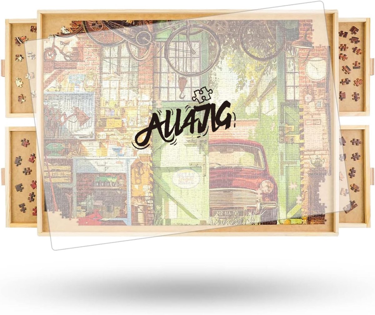ALL4JIG 2000 stukjes, roterend puzzelbord met laden en hoes, 75,5 x 105 cm, draagbare Jigsaw-puzzeltafel voor volwassenen, draagbaar, Lazy Susan draaiende puzzelborden, verjaardagscadeau voor moeder