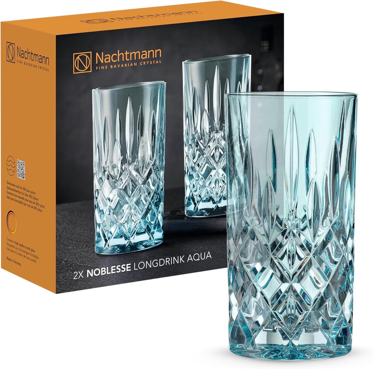 Set van 2 Kristallen Longdrinkglazen 395 ml - Elegante Cocktailglazen in Aqua