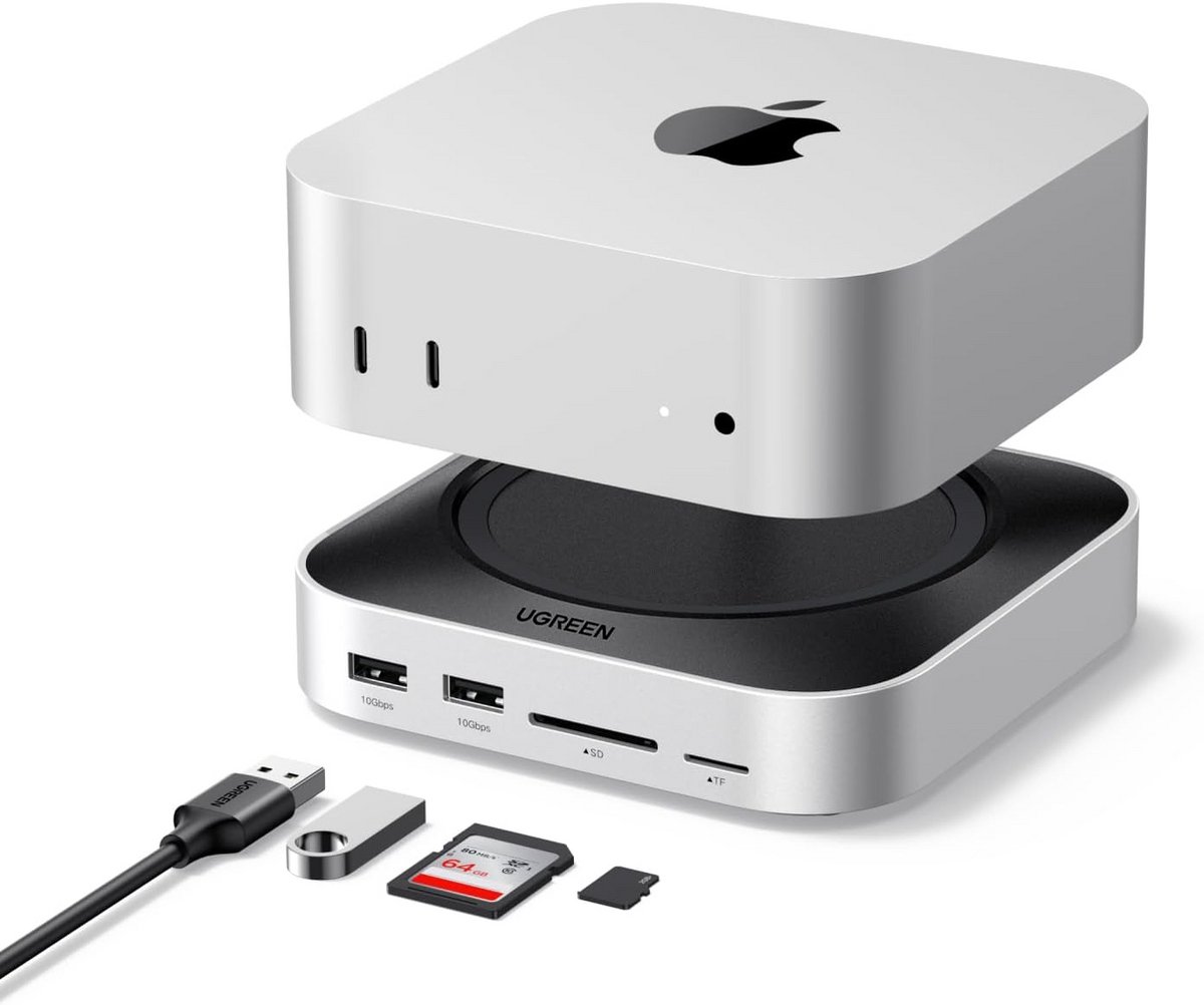 Dock met 4K DisplayPort voor Dual Monitor Setups, 10Gbps USB Poorten, M.2 NVMe SSD Slot, SD/TF Kaartlezer en 3,5mm Audio Compatibel met Mac Mini