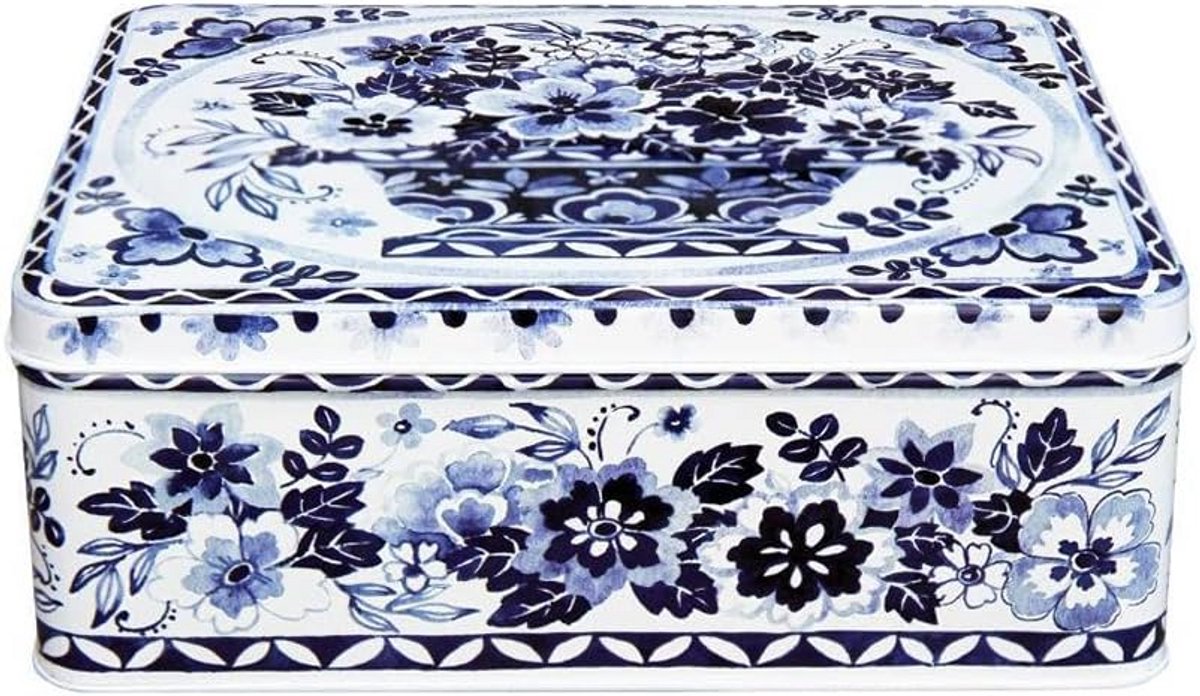 Diep Rechthoekig Blik Blauw en Wit - 195 x 154 x 75mm