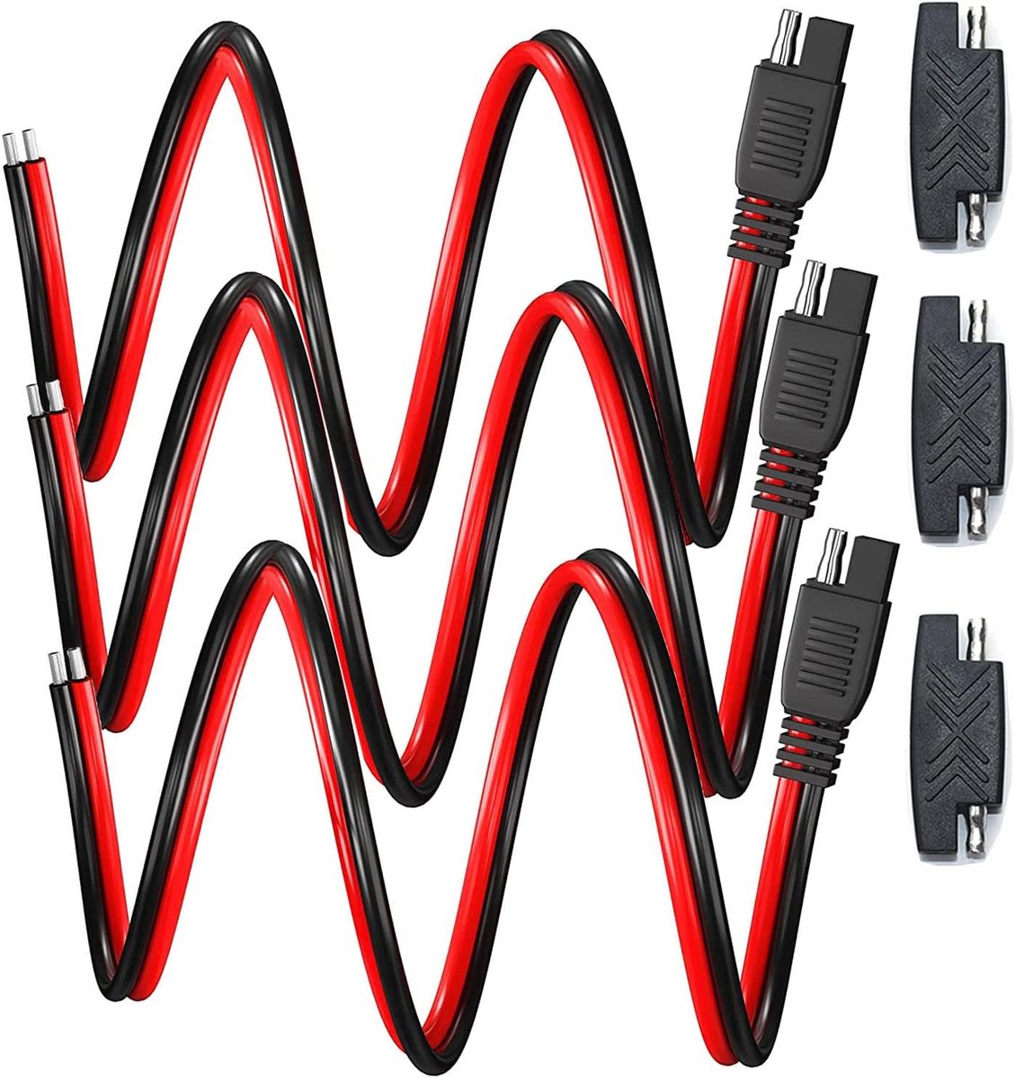 SAE Aansluitkabels 3 Stuks voor Auto en Motorfiets - 12V-24V, 16 AWG, 30 cm
