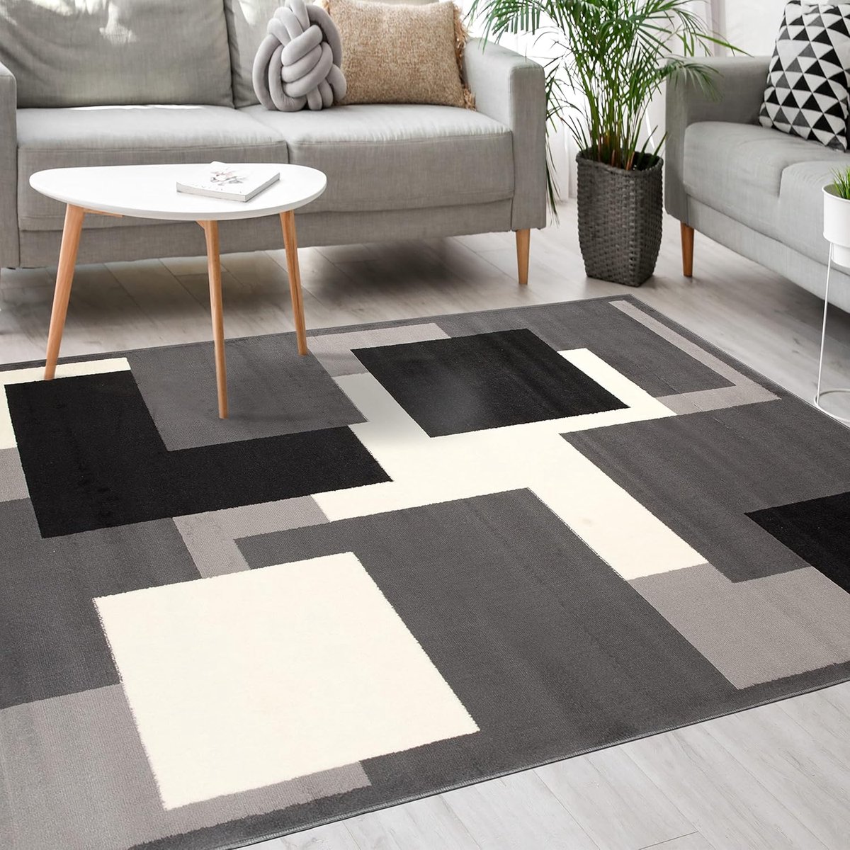 Modern Vloerkleed Grijs - Tapijt 250 x 350 cm - Tapijt met Kortstondig Pooltje voor Woonka