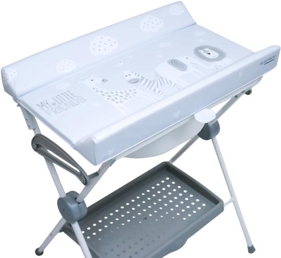 Opvouwbare Babybadkuip, Comfortabele Babykuip met Aankleedkussen en Antislipvoetjes, Safarigrijs 85 x 63 x 96 cm — afbeelding 3
