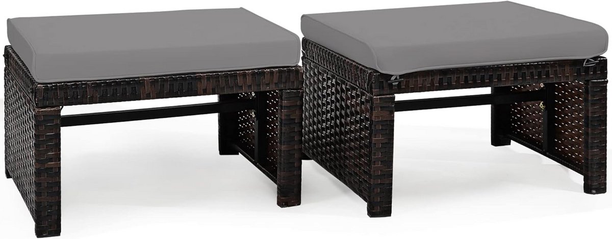 Weerbestendige Ottomaanse Voetenbank Set van 2 met Comfortabel Kussen - Perfect voor Tuin en Terras