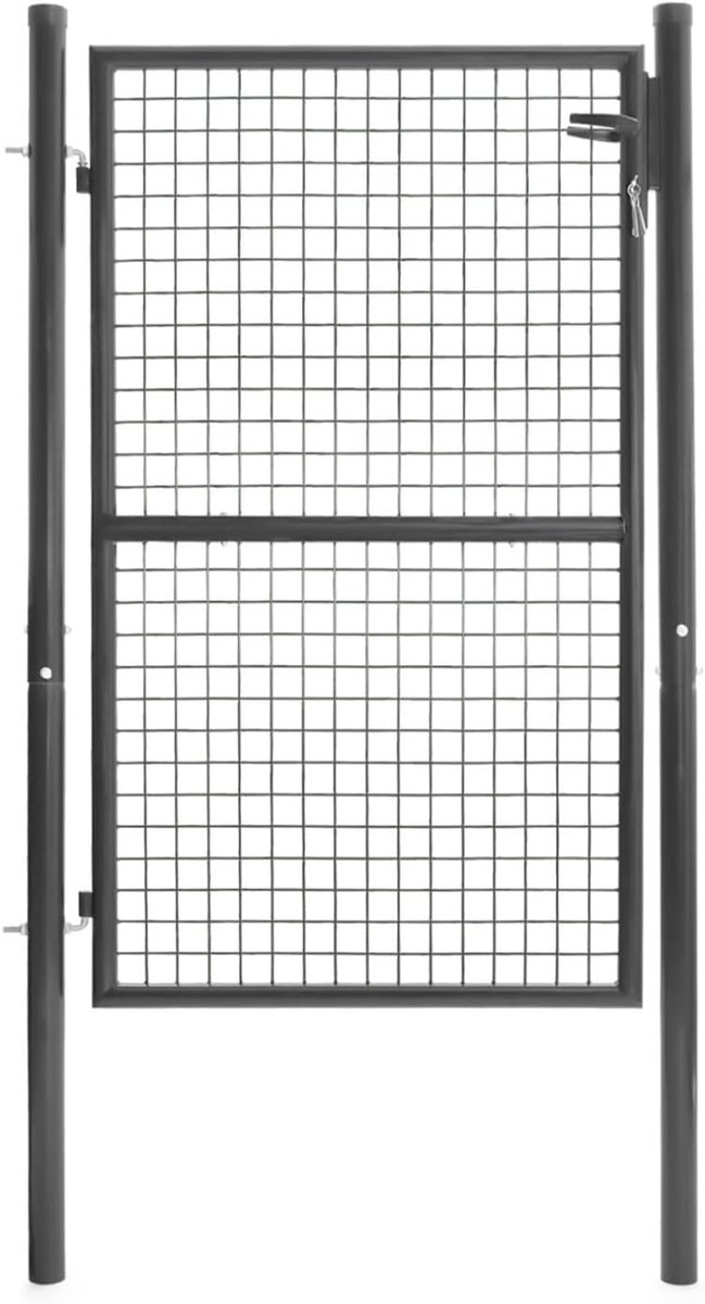 Stalen tuinpoort 105 x 150 cm antracietgrijs met slot en handvat