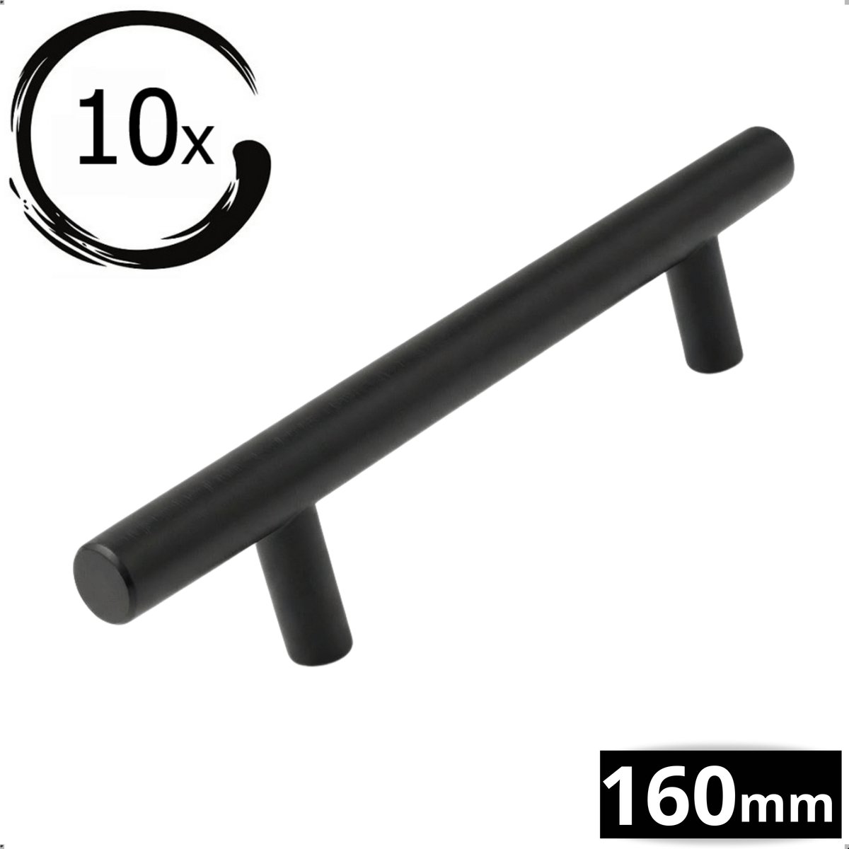 10X Handgrepen Zwart RVS - Boormaat 160mm - Greepjes - Handgreep - Handgrepen keukenkastjes - Handvatten - Meubelgreep zwart - Handgrepen voor deurtjes