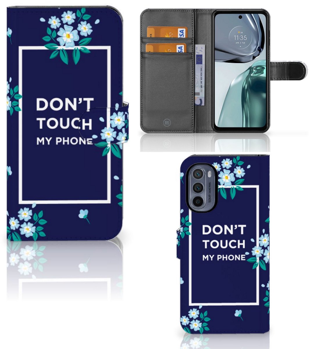 Motorola Moto G62 5G Portemonnee Hoesje Flowers Blue DTMP