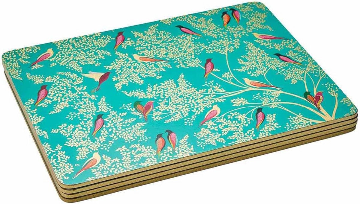Set van 4 Groene Placemat met Vogels - Vlek- en Hittebestendig
