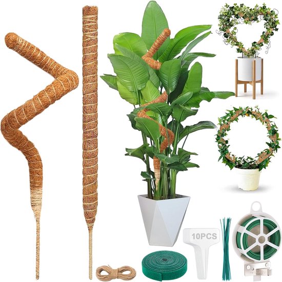 Moss Sticks 80cm - 2 Stuks Koksnoot Stokken voor Planten - Vouwbare Plant Steun met Kokosvezel
