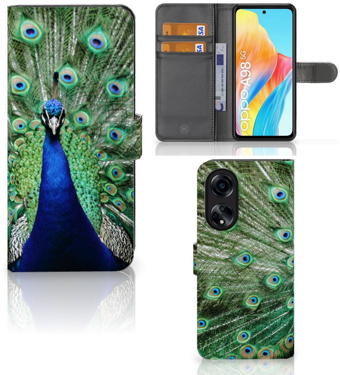 OPPO A98 5G Telefoonhoesje met Pasjes Pauw