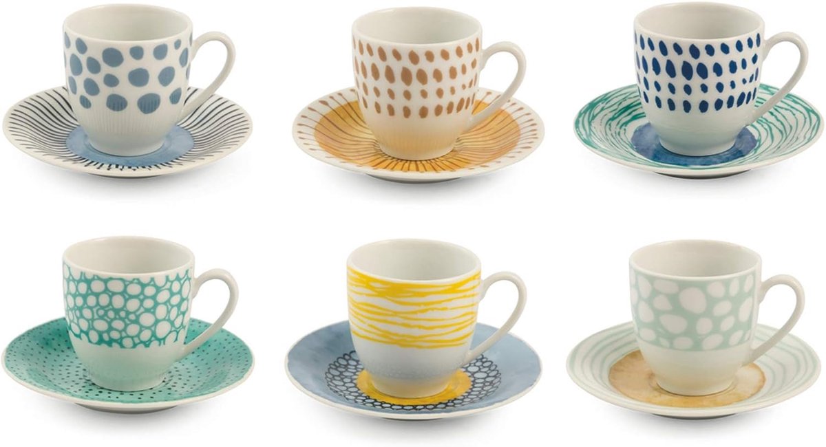 Set van 6 Porseleinen Espresso Koppies met Schotels - Marea