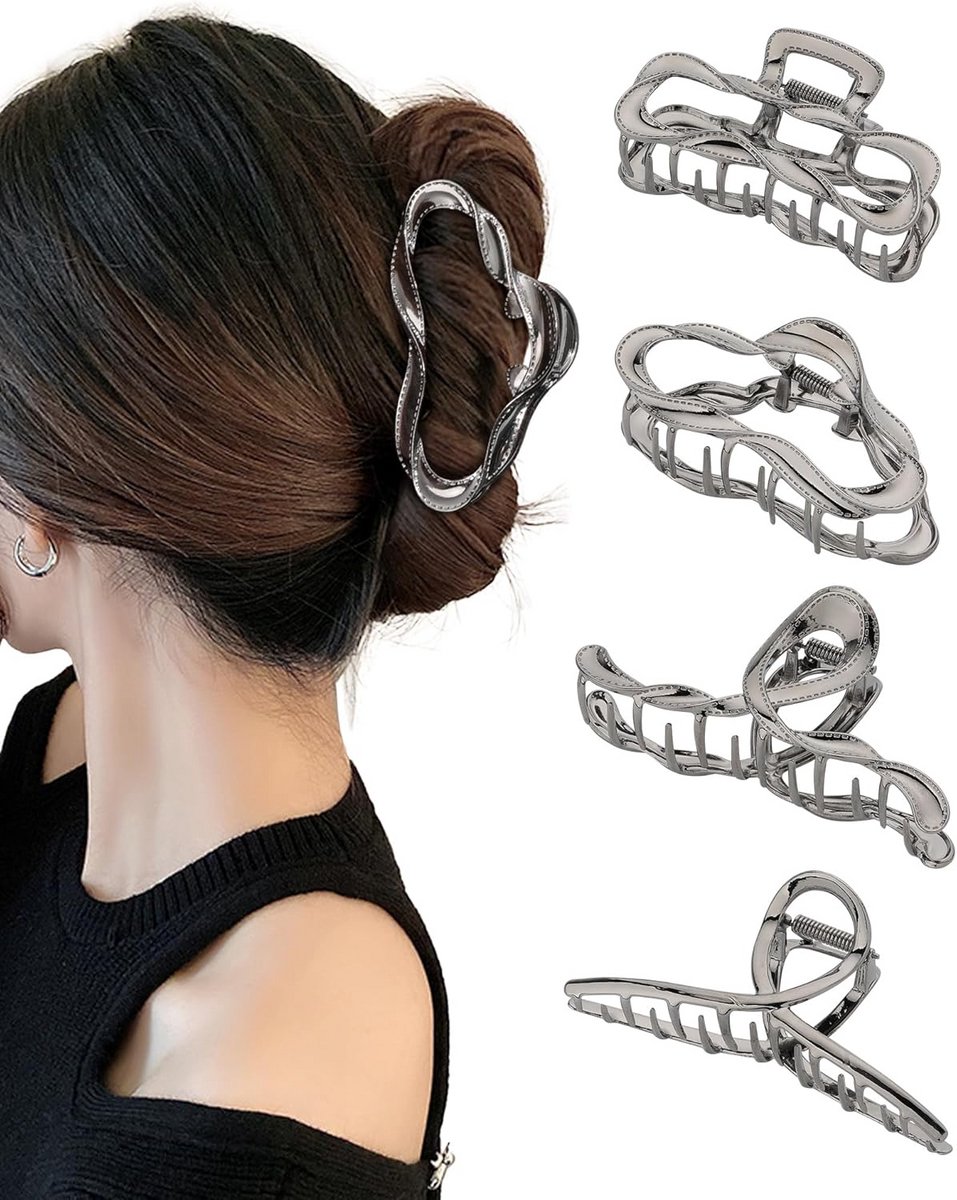 4 Stuks Metalen Haarklemmen voor Dames - Grote Haarspelden en Clips voor Dik Haar