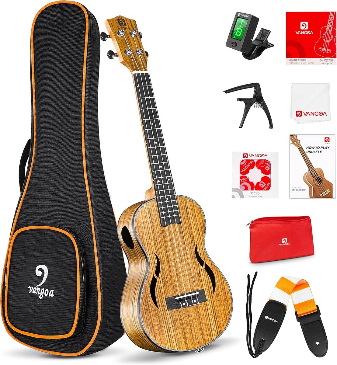Concert Ukulele 23 Inch van Walnoot voor Beginners - Inclusief Gigbag en Accessoires