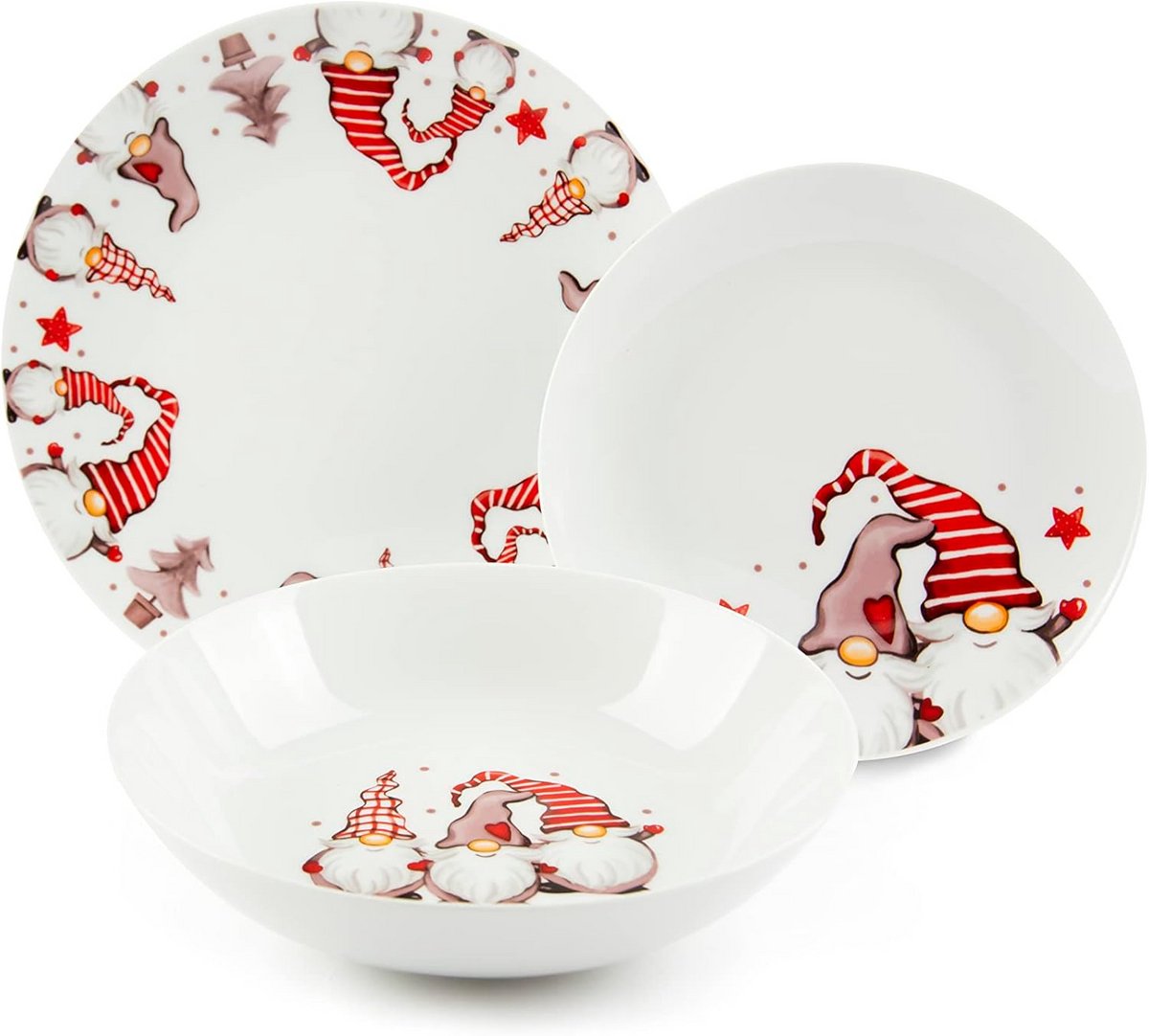 Complete 18-Piece Porcelain Plate Set in Gnomo Design
