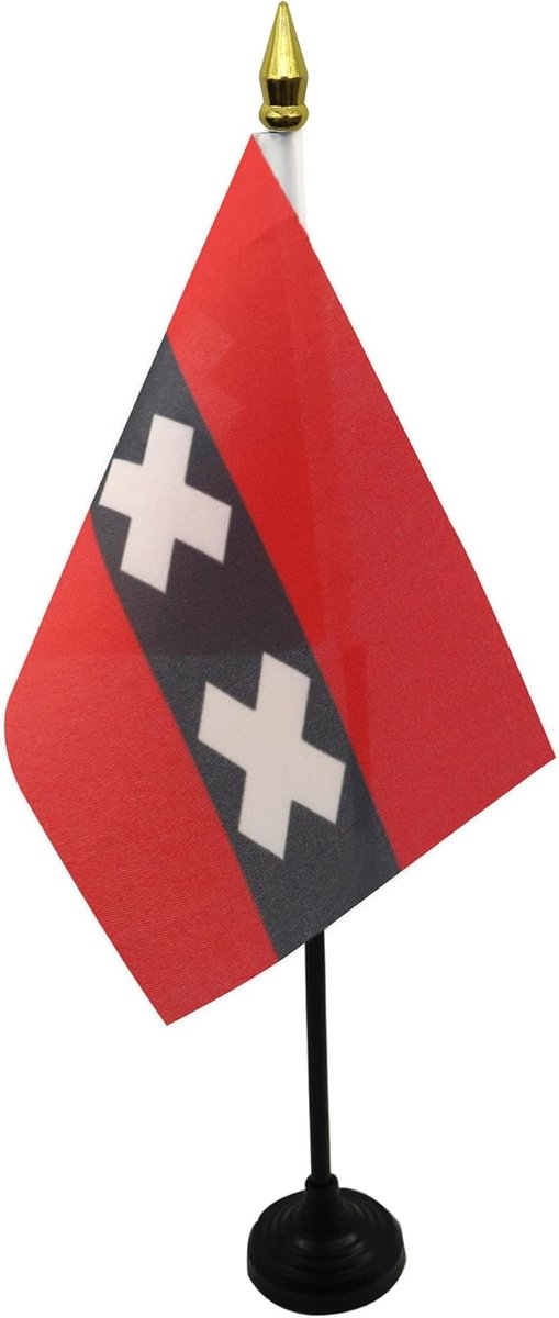 Tafelvlag Amsterdam - Bureauvlag Nederlands - Binnenhuisinrichting - Gouden speerblad - 15x10 cm - Zwart