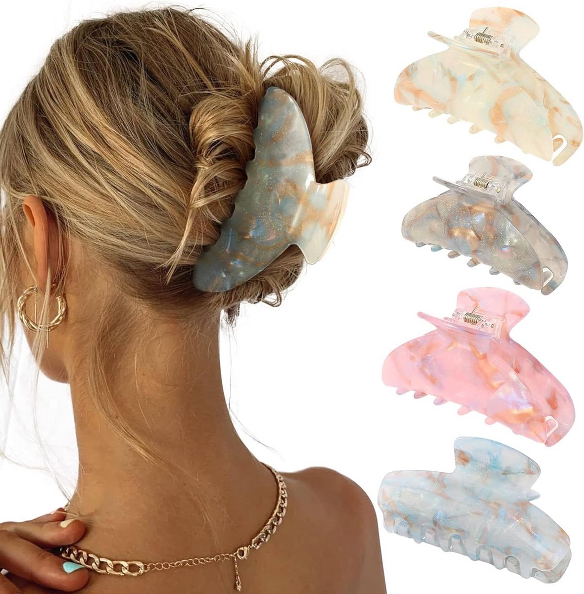 Grote Acryl Haarclips - 4 Stuks voor Dikke Haar
