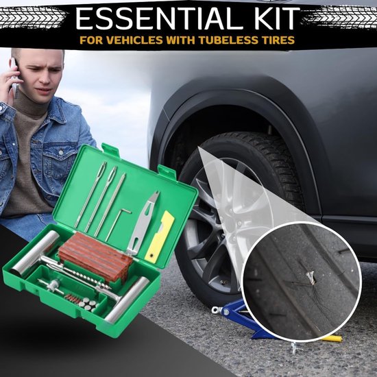 Bandenreparatieset voor Auto - Complete Reparatieset met Afdichtmiddel, T-Greepgereedschap, Cutter en Ventielen - Snelle Reparatie in 15 Minuten van Merkloos — afbeelding 2