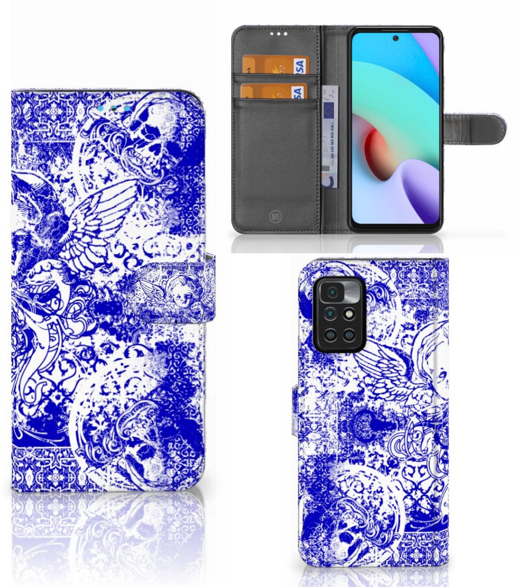 Telefoonhoesje met Naam Xiaomi Redmi 10 Angel Skull Blauw