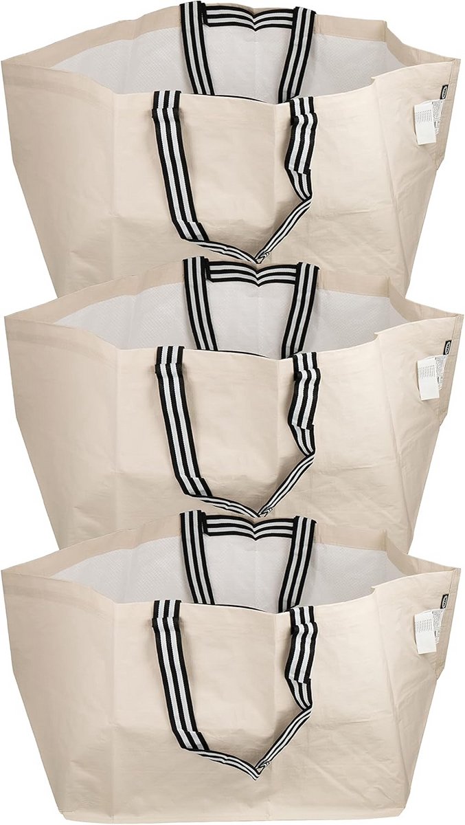 Grote herbruikbare draagtas lichtbeige - Set van 3, 71L, 57x37x39cm