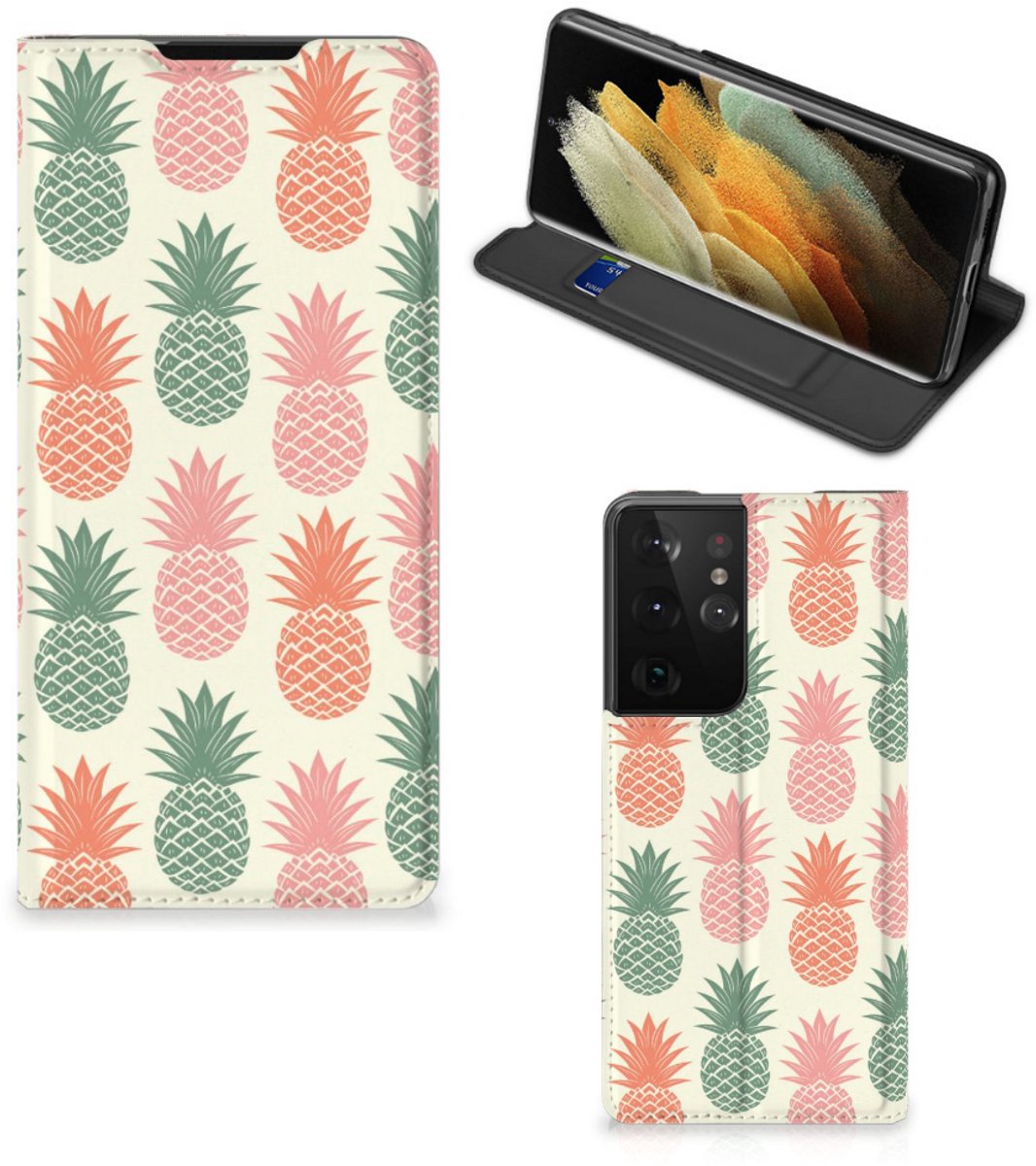 Standcase Hoesje voor Samsung Galaxy S21 Ultra Flip Style Cover Ananas