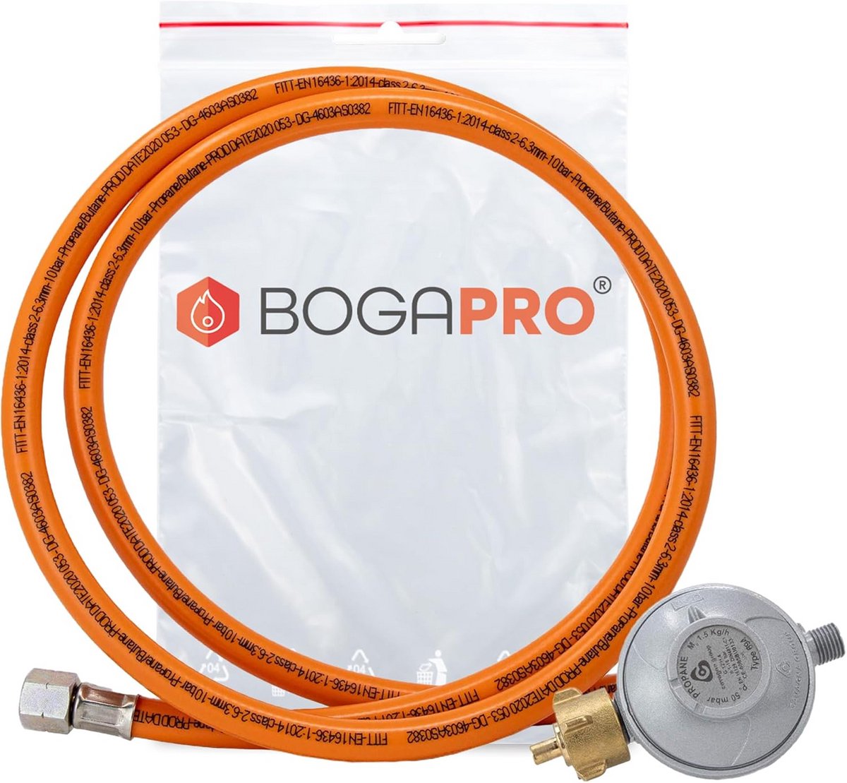 Set van propaangaslang 150 cm met gasdrukregelaar 50 mbar voor buitengebruik