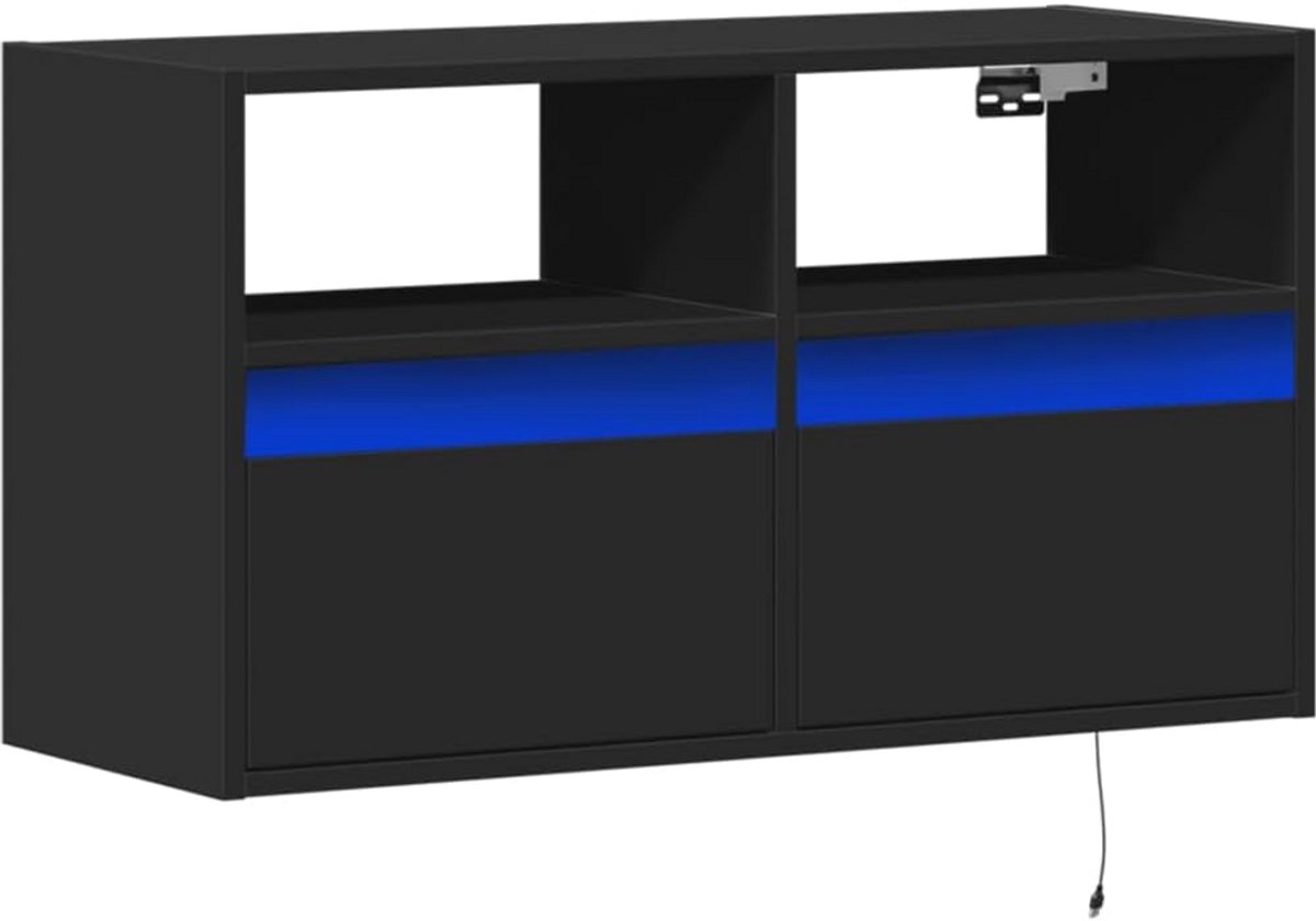 Moderne TV wandunit met LED verlichting - 80x31x45 cm - Zwart