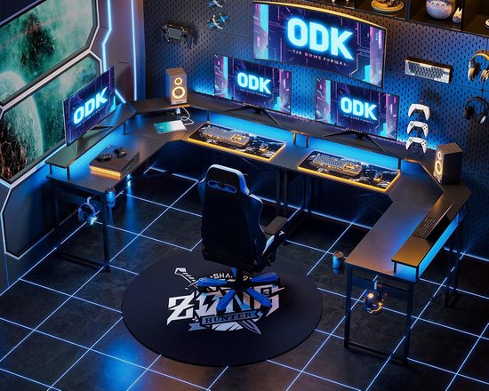 Gaming Bureau met LED Verlichting, Stopcontacten en USB Oplaadpoorten - Stevig En Ergonomisch — afbeelding 5
