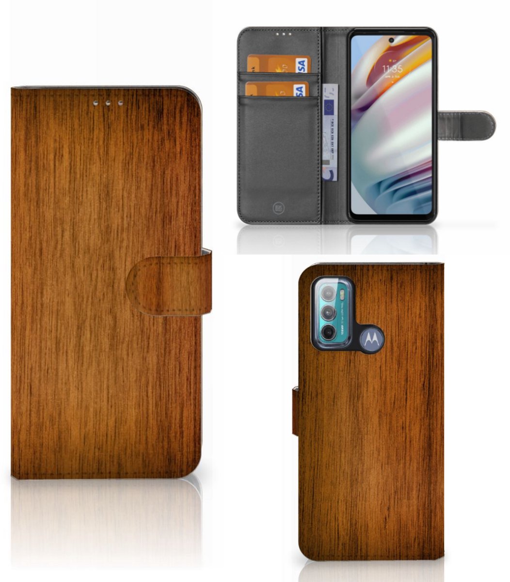 Motorola Moto G60 Book Style Case Donker Hout