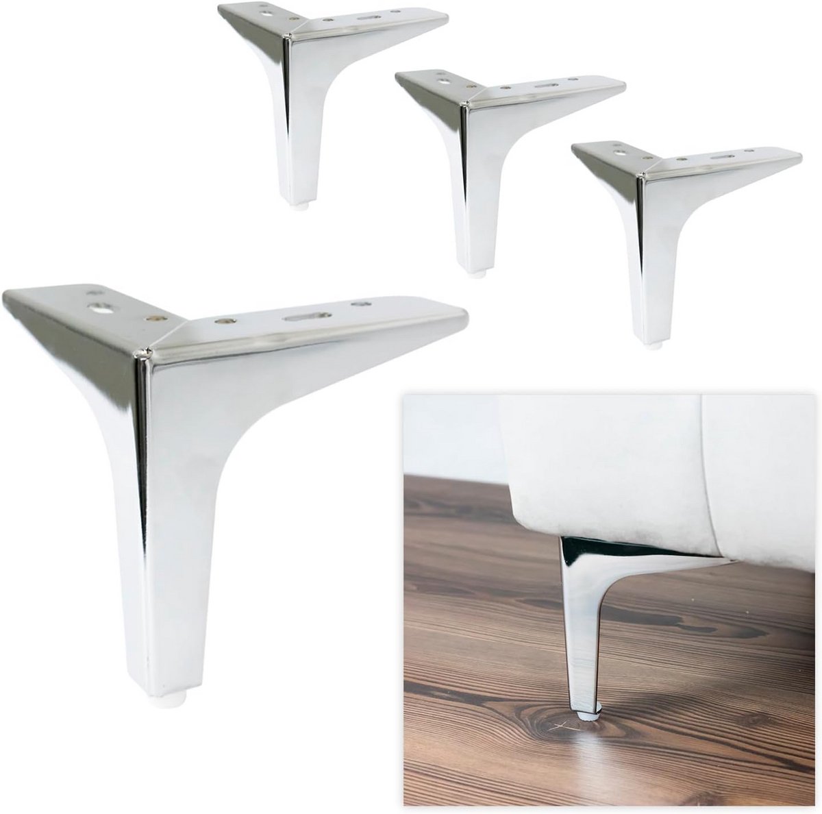 Metalen Poten Set voor Banken en Meubels - Hoogte 13 cm - Gepolijst Chroom