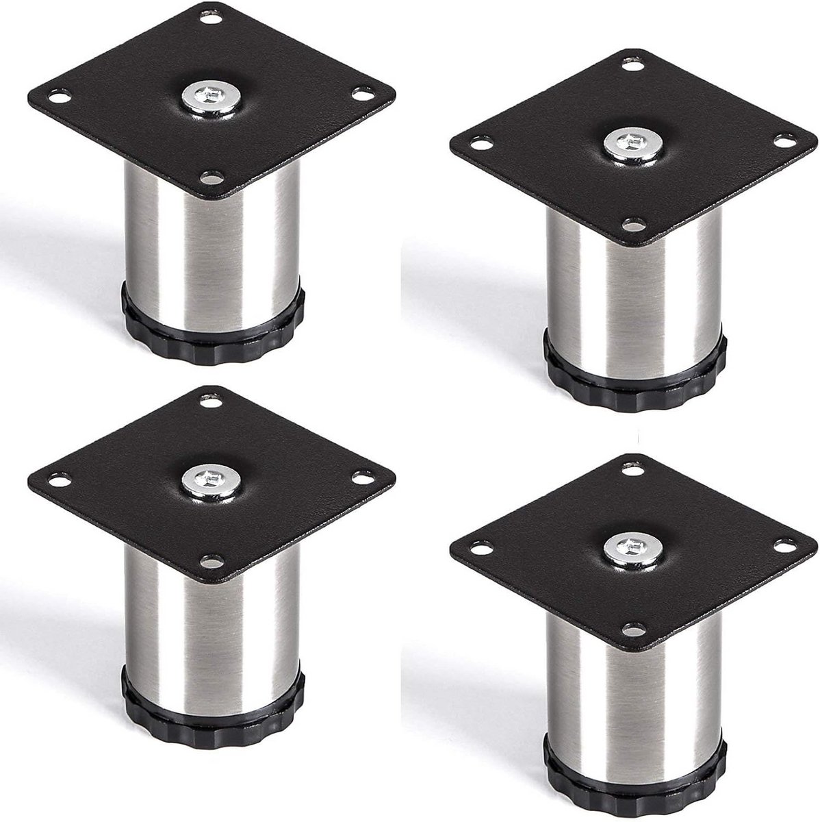 Verstelbare meubelvoeten - RVS geborsteld, rond, 42 mm diameter, 60 mm hoogte (4 stuks)