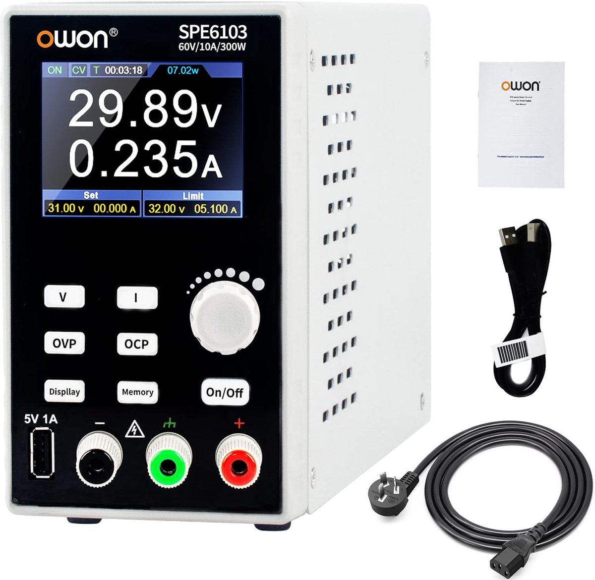 Programmeerbare Laboratoriumvoeding 0-60V 0-10 A 300W DC met 2,8-inch LCD en USB Oplaadfunctie