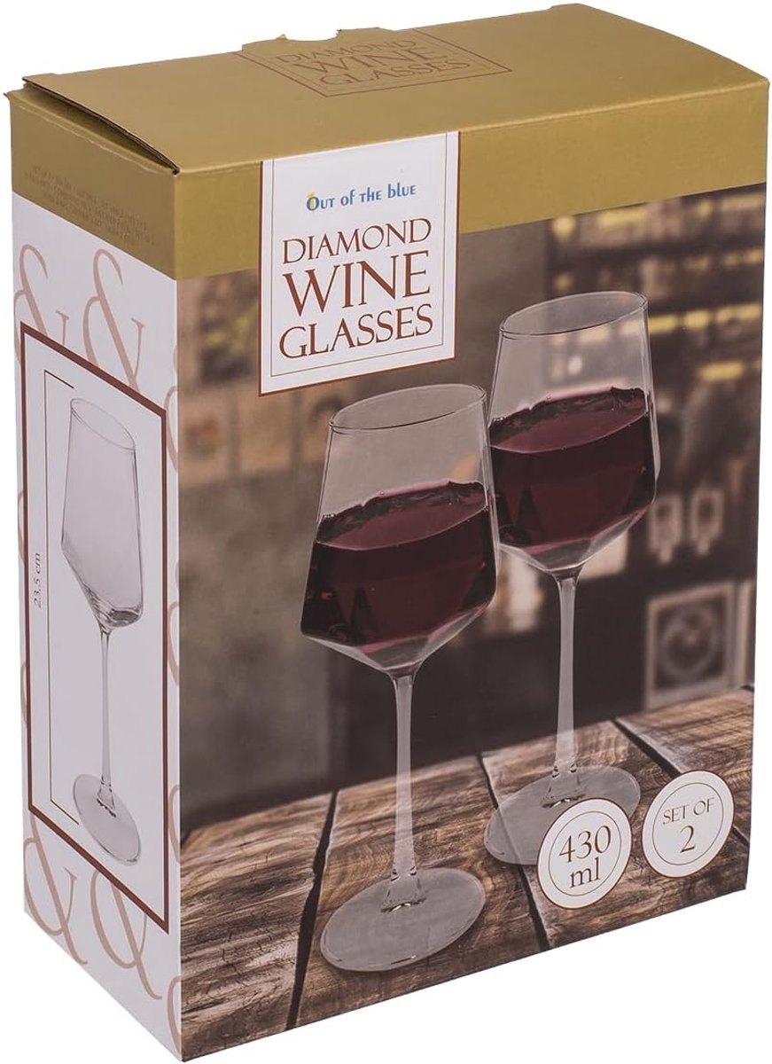 Set van 2 Diamant Wijnglazen in Geschenkverpakking - 430 ml, 23,5 x 8 cm