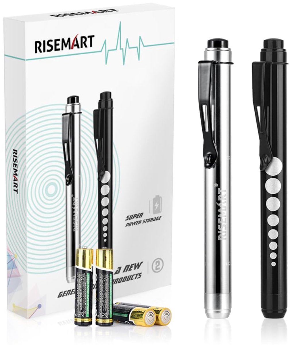 Herbruikbare LED Penlamp met Pupilmeter - 2 Stuks Zwart en Zilver