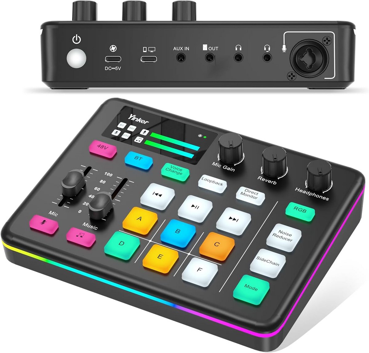 Gaming Audiomixer met RGB Audio-interface en Bluetooth voor Livestreaming en Podcasting