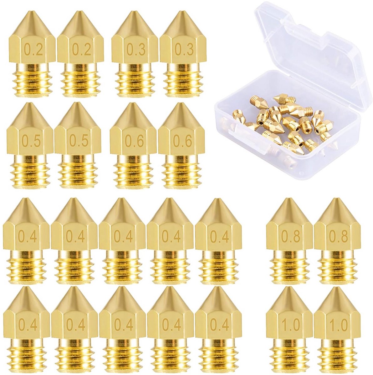 22 Stuks 3D-printersproeiers MK8 met Diverse Diameters voor 3D-printers