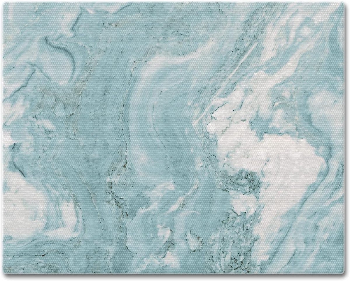 Geharde glazen snijplank 15 x 12 inch - wit met teal dessin